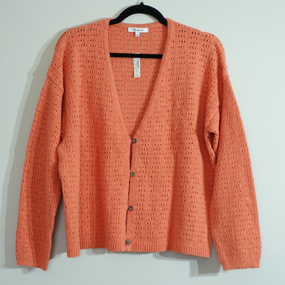 Madewell Comfy Cozy Soft Oversized Orange Open Stitch Cardigan Sweater- L
